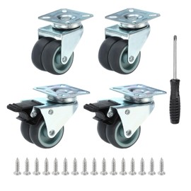 PATIKIL 2" Swivel Caster with 2 Locking Brakes, Double TPR Wheel 360° Plate Furniture Wheels Up to 364 Lbs for Cabinet Bookshelves (2 with Brake & 2 Without)