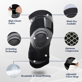 zuxify Professional Knee Support for Men/Women, Anti Slip Knee Brace Compression Sleeve with Patella Gel Pads & Side Stabilizers for Arthritis