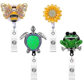 Crystal Bee Yellow Bling Bling Retractable Badge Reel Holder ID Badge Holder with Belt Clip Badge Holders for Nurse, Retractable Cord Identification Badges Supplies (25.6 Inch)