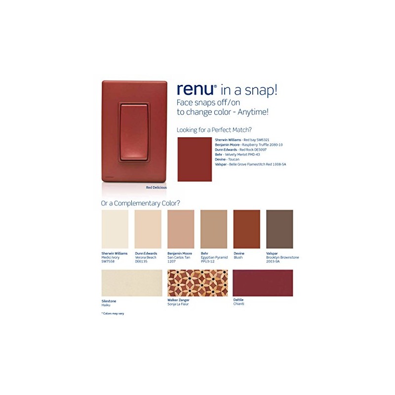 Leviton Renu Two-Gang Screwless Snap-On Wallplate, REWP2-RE, Red Delicious