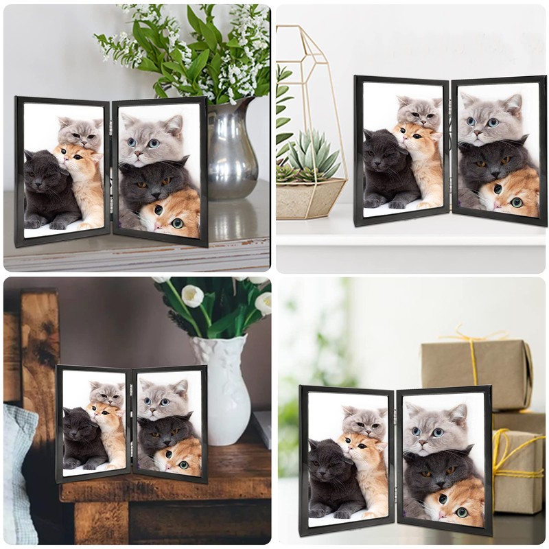 DECANIT 5x7 Picture Frame Double Hinged Black Metal Thin Edge