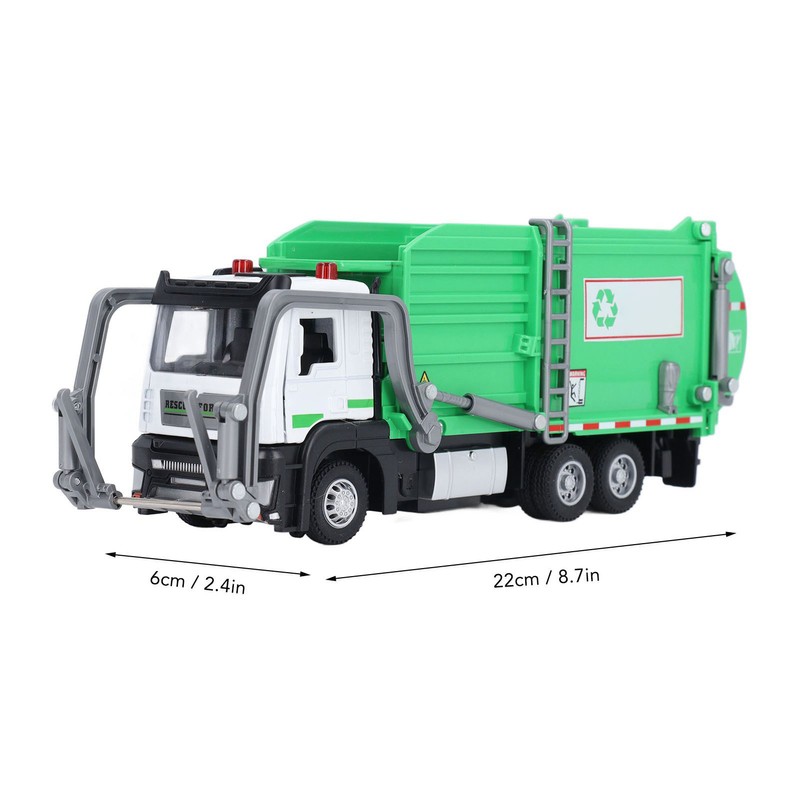 1:32 Garbage Truck Toy with Dumpster 4 Trash Bins Friction