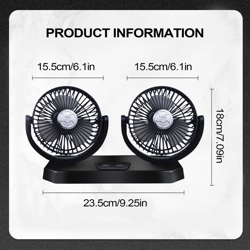 Electric Fan for Car | Double Head Car USB Fan