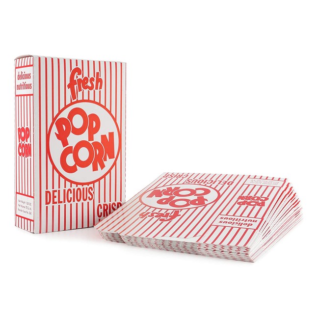 Snappy Popcorn 3-E Red and White Close Top Popcorn Boxes, 1.25 Oz, 100 Count