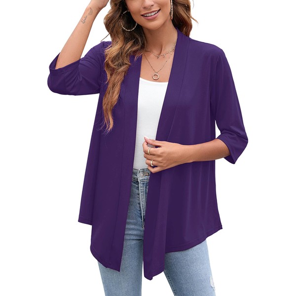 Heymoments Women's Cardigan Lightweight Draped Open Front 3/4 Sleeve Casual