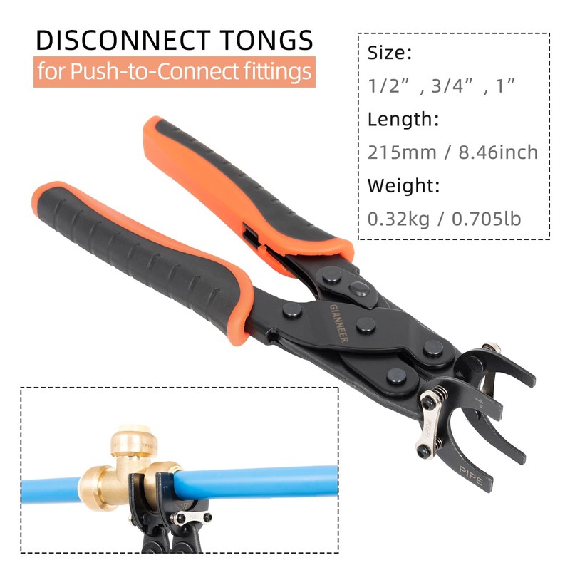 GIANNEER Push to Connect Removal Tool Disconnect Tongs for 1/2”,