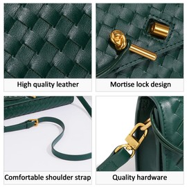 JYG Woven Handbag for Women Fashion Evening Shoulder Bag PU Leather Handmade Clutch Purse Dark Green Casual Crossbody Bags 2024