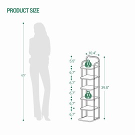 Hzuaneri 6 Tiers Vertical Shoe Rack, Narrow Shoe Tower, Tall Shoes Shelf with 2 Hooks, Adjustable Shelves, Corner Shoes Shelves for Small Spaces, Entryway, Living Room, Rustic Brown SR04201B