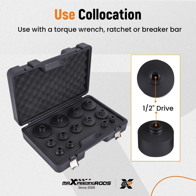 maXpeedingrods 13pcs Grooved Locknut Socket Set 1/2" dr. Internal Teeth