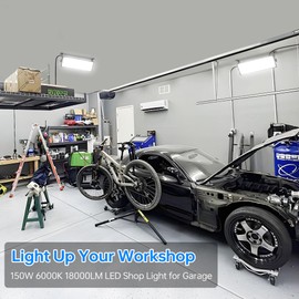 150W Shop Light, 18000LM 6000K Daylight White Super Brighter LED Shop Light, IP66 Waterproof Garage Light with On/Off 10 FT Cord Bay Light for Workshop Yard Garage Warehouses Yard 2 Pack