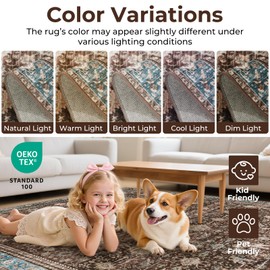 Carpelux Washable Area Rugs 8x10 Vintage Red, Large Indoor Rug for Living Room Bedroom, Traditional Farmhouse Carpet for Dining Room