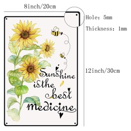 CREATCABIN 2pc Metal Tin Sign Sunflowers Sunshine Bee Retro Vintage Funny Wall Art Mural Hanging Iron Painting for Home Garden Bar Pub Kitchen Living Room Office Garage Plaque Christmas 12 x 8inch
