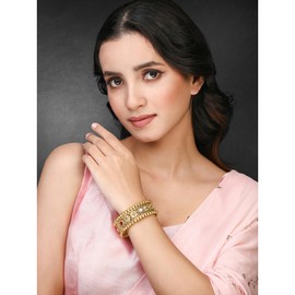 Aheli Synthetic Stone Studded Thick Ethnic Kada Bangle Jewellery Gift for Women (2.4 inch, 1 Pc)