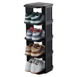 UFORU Small Shoe Rack, 5 Tier Plastic Vertical Shoe Rack for Small and Narrow Spaces, Free Standing Shoe Organizer for Closet, Entryway (Black)