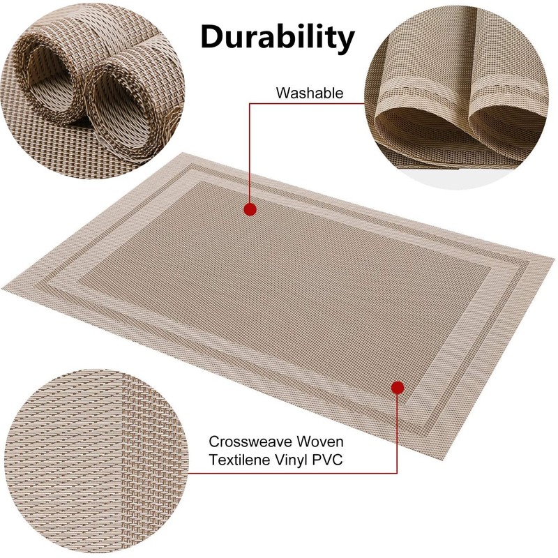 Xmkuwa Placemats, Washable PVC Table Mats, Woven Vinyl Placemat for