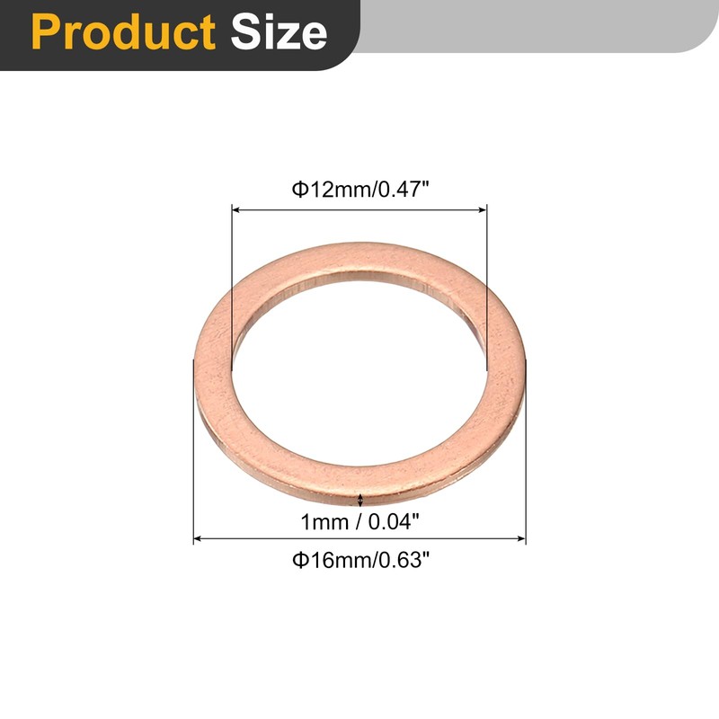 sourcing map M12 Flat Washer, 26 Pcs Copper Ring Flat