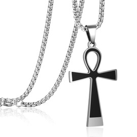 Rehoboth Stainless Steel Ancient Egyptian Coptic Ankh Cross Pendant Necklace for Womens Mens 24 Inch Chain Silver