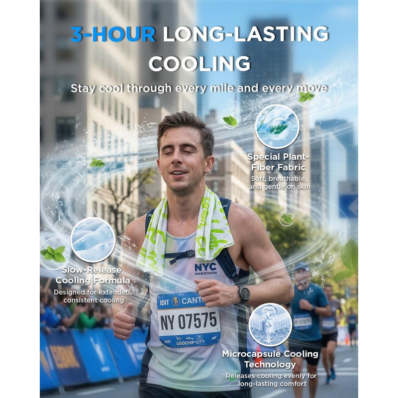 CoolRush Towel with Natural Mint Extract, Instant 3-Second Cooling Towel,