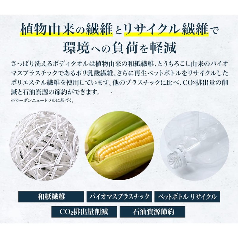 Kikuron Body Towel, Natural Antibacterial, Washi Paper, White, 9.4 x
