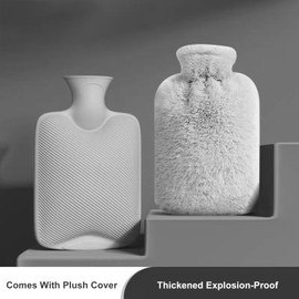 1 Litre Hot Water Bottle with Soft Cover, Premium Hot Water Bottle with Cover, Hot Water Bottle with Fleece Cover, Hot Water Bottle Made of Natural Rubber, Hot Water Bottle, Children's Hot Water