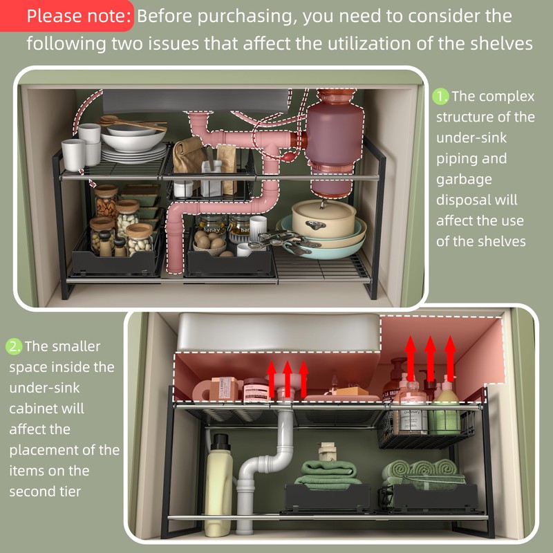 NETEL Under Sink Organizers and Storage,Kitchen Cabinet Organizer,2 Tier Under