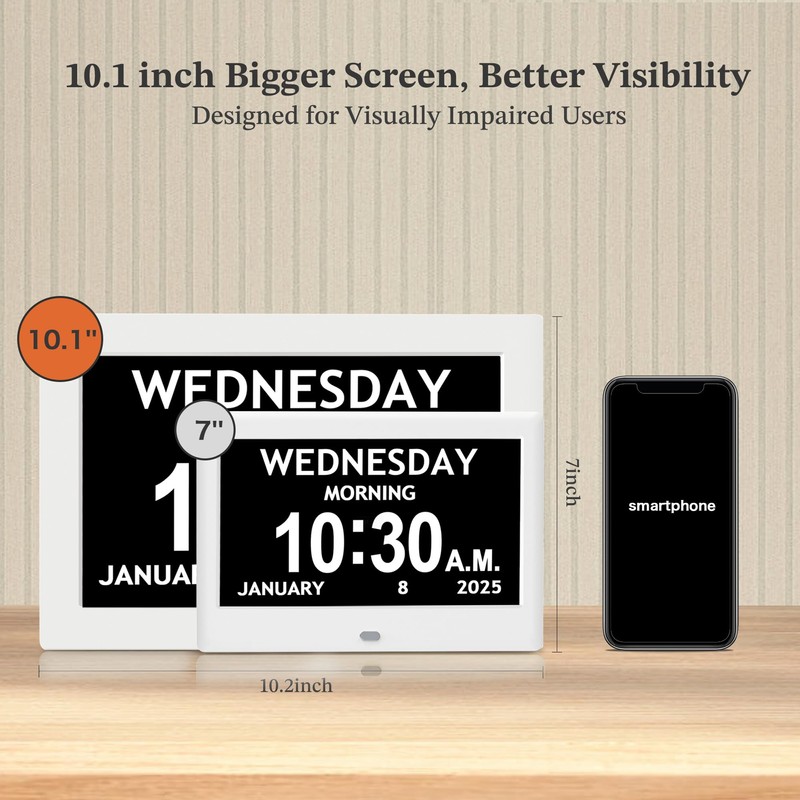 10.1'' Digital Clock, 1280*800p HD Extra Large Display, Dementia Clock