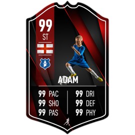 ShopQuality4U Personalise Football Cup Player Stats Card Sign - Black Red Printed Metal Shield Sign Wall Art A4 Player Add Name (28x17cm)