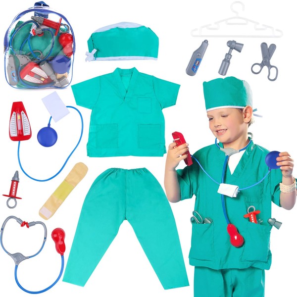 deAO Doctors Set for Kids, Doctor Dress Up Role Play, Doctor Playsets for Toddlers, Doctor Kit, Stethoscope, Play Medical Equipment, Toys for 3 Year Old Boys Girls, Halloween, Birthdays, Christmas