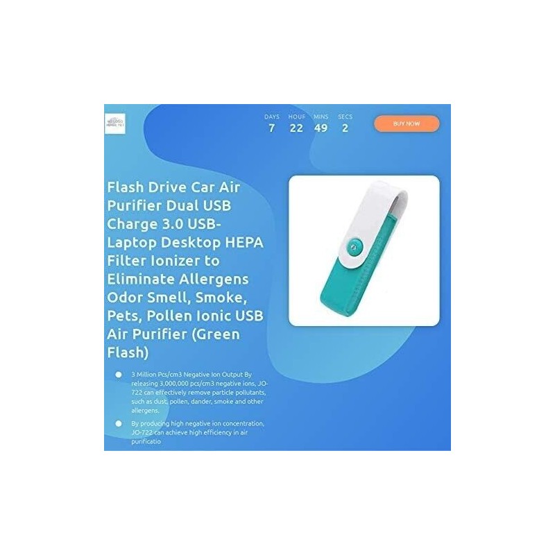 Filter GoGo Car Air Purifier Ionizer Ionic USB Charge 3.0