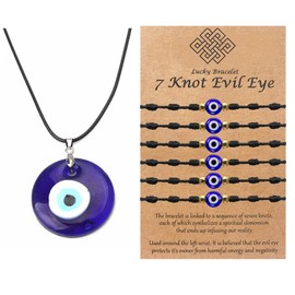Long tiantian Evil Eye Necklace for Women Men Protection Necklace Leather Rope Glass Evil Eye Pendant Neckace Inspirational Jewelry Trendy Stuff Gifts Stocking Stuffers, Metal, No Gemstone