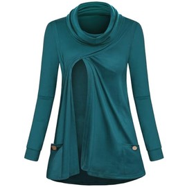 Joymom Nursing Tops for Women Breastfeeding Long Sleeve,Maternity Sweatshirts Hoodies with Pockets Latched Mama Postpartum Clothing Lactation Shirts Cyan Small