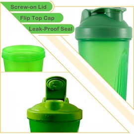 KANGSIT KANGSIT Protein Shaker Bottle with Stainless Steel Mixing Ball, BPA- and DEHP-free, Leakproof Flip On Lid- Protein & Supplement Shaker Bottle 400ml (Green)