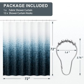 AmazerBath Shower Curtain Blue, Washable Cloth Ombre Shower Curtain Sets with 12 Metal Shower Curtain Hooks, Rustic Waterproof Dark Sea Blue Farmhouse Shower Curtains for Bathroom Decor, 72x72 Inches