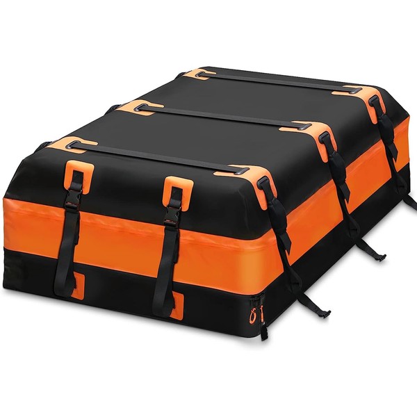 CarQiWireless Rooftop Cargo Carrier 25 Cubic Feet Car Roof Cargo Bag for Top of Vehicle Roof Cargo Carrier Bag Roof Rack Waterproof for All Vehicle with/Without Racks Includes Anti-Slip Mat