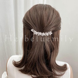 Herbeluemily Banana Clip, Hair Ornament, Hair Clip, Barrette, Flower, Hair Clip, Dull Color, Set A, Pink + Beige