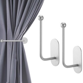 CroBlissful 2 Pcs Adhesive Curtain Holdbacks No Drill Curtain Holdbacks Curtain Tie Backs Retro Window Hook for Drapes Home Decor (Silver)