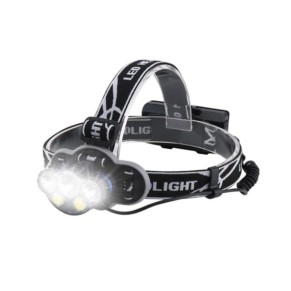 Head Torch, Head Torch Rechargeable with 5 Lights 8 Modes, Rechargeable Head Torch, Led Head Torch for Camping, Fishing, Cycling, Hiking, Waterproof, Head Torches Led Super Bright Rechargeable