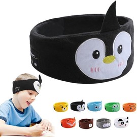 QingHong Kids Headphones Headband Wireless,Over The Ear Headband Headphones Kids, Headband Earphones for Children, with Thin Speakers & Super Soft Headband (Penguin)