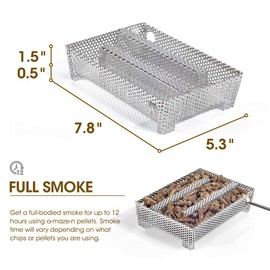 5" x 8" Pellet Smoker Tray 12 Hours of Billowing Smoke, Smoker Box for Gas Grilling,Cold Smoker Generator for BBQ,like Grill Tube BBQ Smoker Perfect for Hot Cold Meat, Cheese, Fish and Pork Smoking