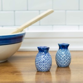 Pineapple Blue and White 2 inch Porcelain Ceramic Salt and Pepper Shaker Set