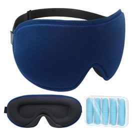 LYSIAN LYSIAN Cooling Sense 3D Sleep Eye Mask for Women Men, Eye Mask with Contoured Design with 5 Pair Ear Plugs, Block Light for Deep Sleep - Blue
