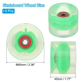 PATIKIL Light Up Skateboard Wheels 60x45mm, 4 Pack 78A PU Roller Skate Wheels with Bearings for Outdoor Cruiser Street Double Row Skating Replacement, Green