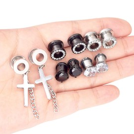 Beautidots 6 Pairs Stainless Steel Ear Gauges CZ Diamond Plugs Tunnels Ear Expander Stretcher Piercing 2g-5/8
