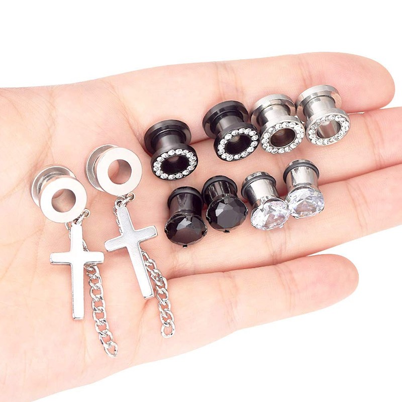 Beautidots 6 Pairs Stainless Steel Ear Gauges CZ Diamond Plugs