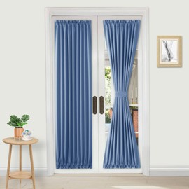 DWCN French Door Curtains – Rod Pocket Thermal Blackout Curtain for Doors with Glass Window, Kitchen and Patio Doors for Privacy, 25 X 72 Inches Long, 1 Curtain Panel with Tieback,Haze Blue