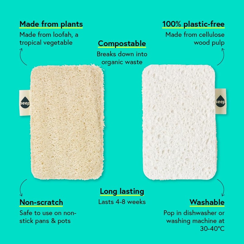 SEEP Eco Sponges Washing Up - 12 Pack Multipack Compostable