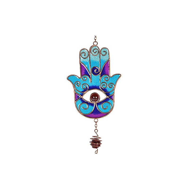 Vibrant Blue Metal Hand of Hamsa Windchime - 73cm x