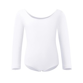 Soudittur Ballet Leotard, Girls' Long Sleeve, Children's Ballet Leotard, Cotton Ballet Body Dance Bodysuit, Gymnastics Leotard for Women, Size 110-170, White