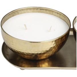 Deco 79 Metal Decorative Candle Egyptian Mint Scented Hammered 12 oz 2 Wick Aromatherapy Candle with White Wax, Set of 2 Wax Aromatherapy Candle 10" W, 3" H, Gold