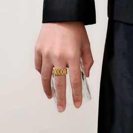 MYNENEY 10mm Men's Stainless Steel Solid Link Chain Rings Silver/Gold Statement Ring for Men (Gold, 10)